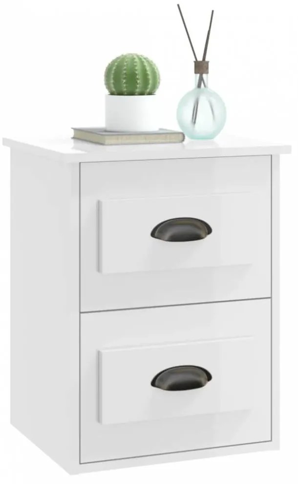 Magasfényű fehér falra szerelhető éjjeliszekrény 41,5x36x53 cm