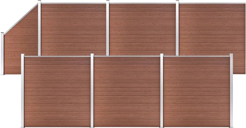 vidaXL 6 négyszögletes és 1 ferde barna WPC kerítéselem 1138 x 186 cm