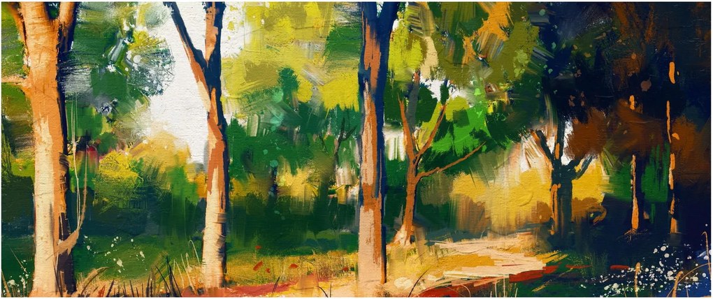 Erdő képe a nyári napsütésben, festmény (120x50 cm)