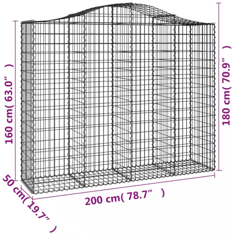 2 db íves horganyzott vas gabion kosár 200x50x160/180 cm