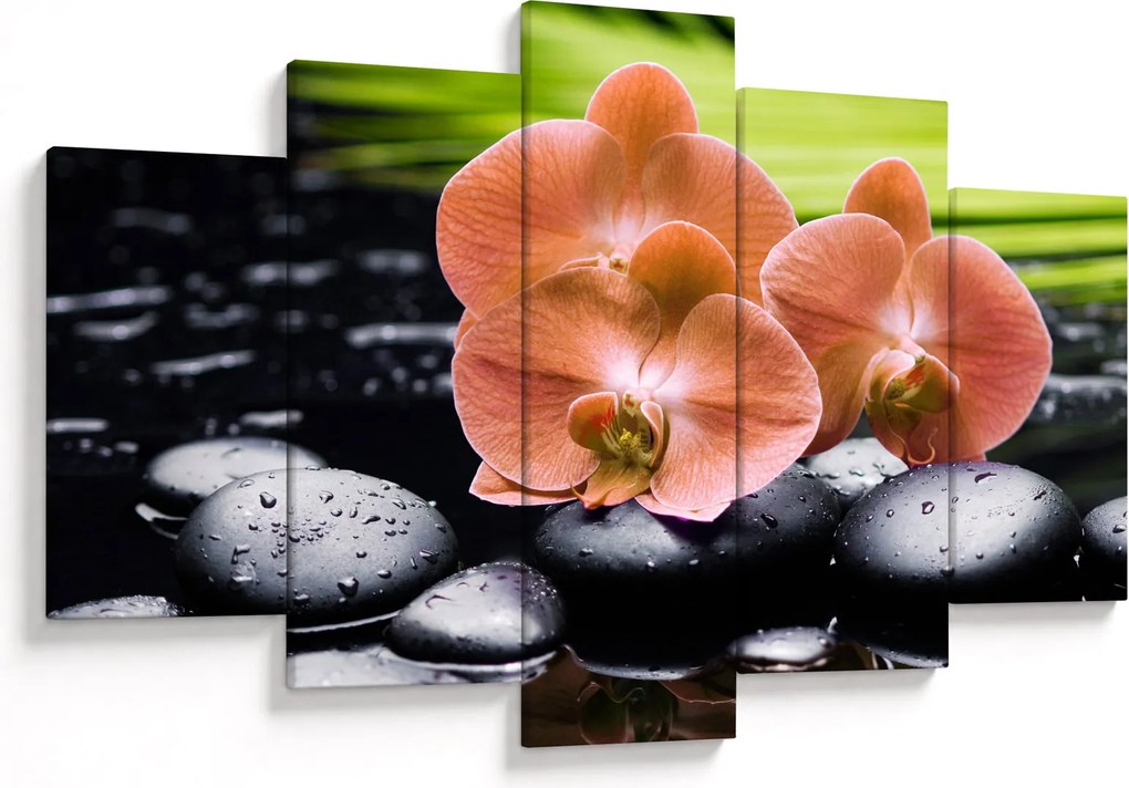 Kép - Narancssárga orchidea pálmalevelekkel (150x105 cm)