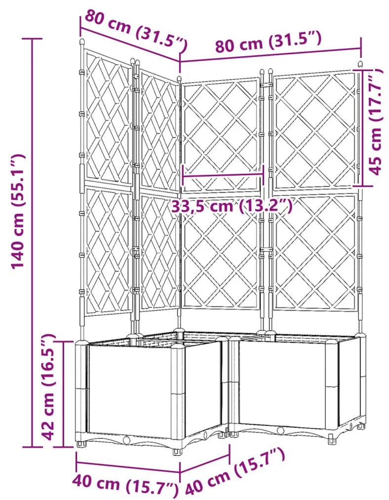 Kertcserép Trellisszel 3 db Szürke 80x80x143 cm