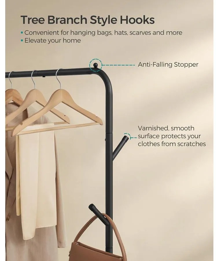 SONGMICS ruhatartó állvány 50 kg maximális teherbírással fekete színben