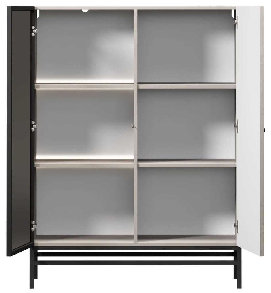 Lorini vitrin 100 cm - kasmír / fekete fogantyú / fém lábak