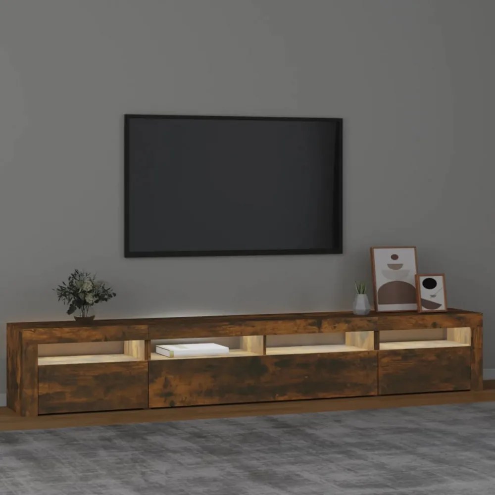 füstös tölgy színű TV-szekrény LED-lámpákkal 240x35x40 cm