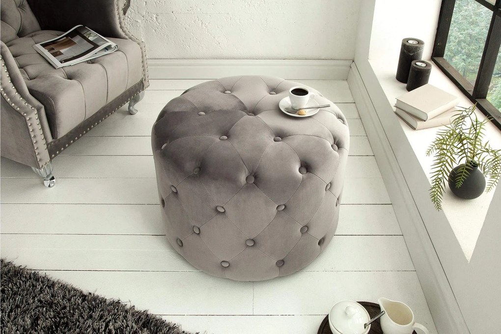 CHESTERFIELD ezüst puff 60cm