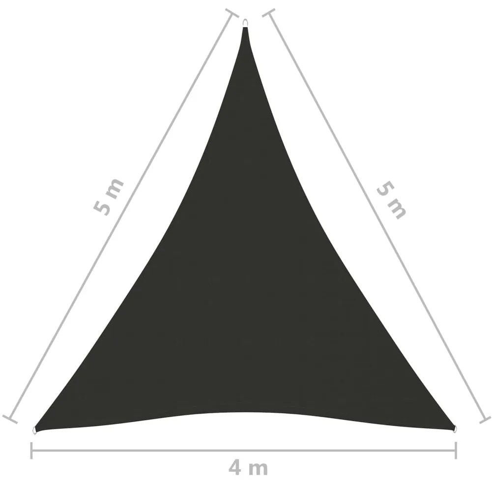 antracitszürke háromszög alakú oxford-szövet napvitorla 4x5x5 m