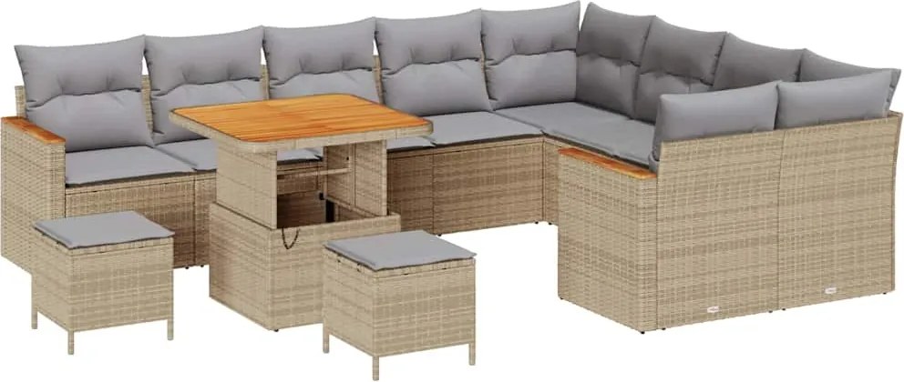 vidaXL Kerti Kanapé Szett párnával tárolóval 12 pcs Bézs Poly Rattan