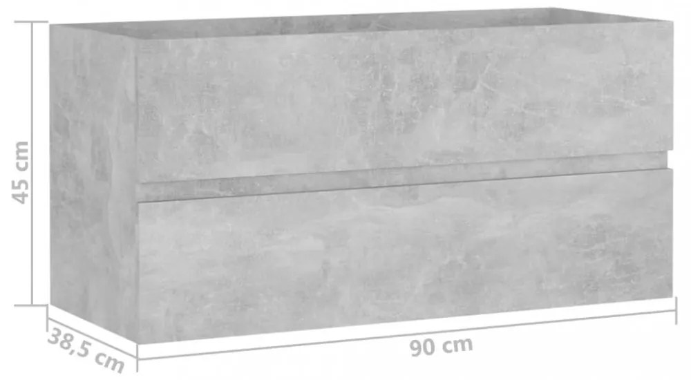 betonszürke szerelt fa mosdószekrény 90 x 38,5 x 45 cm