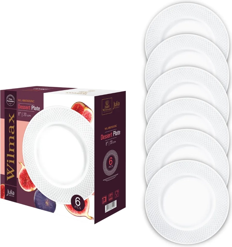 Desszerttányér tortatál kicsi Fehér porcelán tányér 6 db 15 cm Wilmax