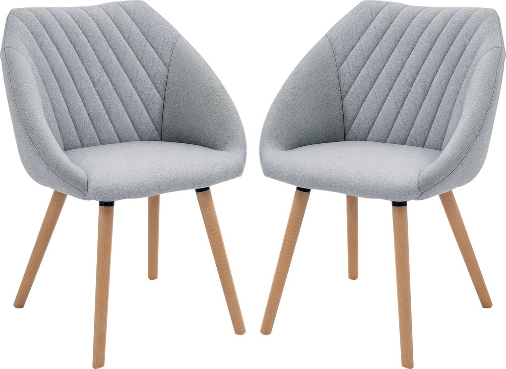 HOMCOM 2db-os Skandináv Stílusú Étkezőszék Szett - Zsugorodó Bükkfa Lábakkal - Ergonomikus Szürke Vászon Kárpit | Aosom