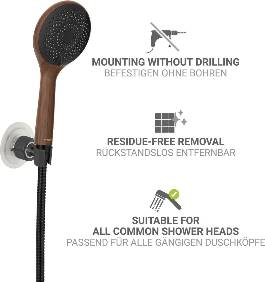 Fekete öntapadós műanyag zuhanyfej tartó Libertà – Wenko