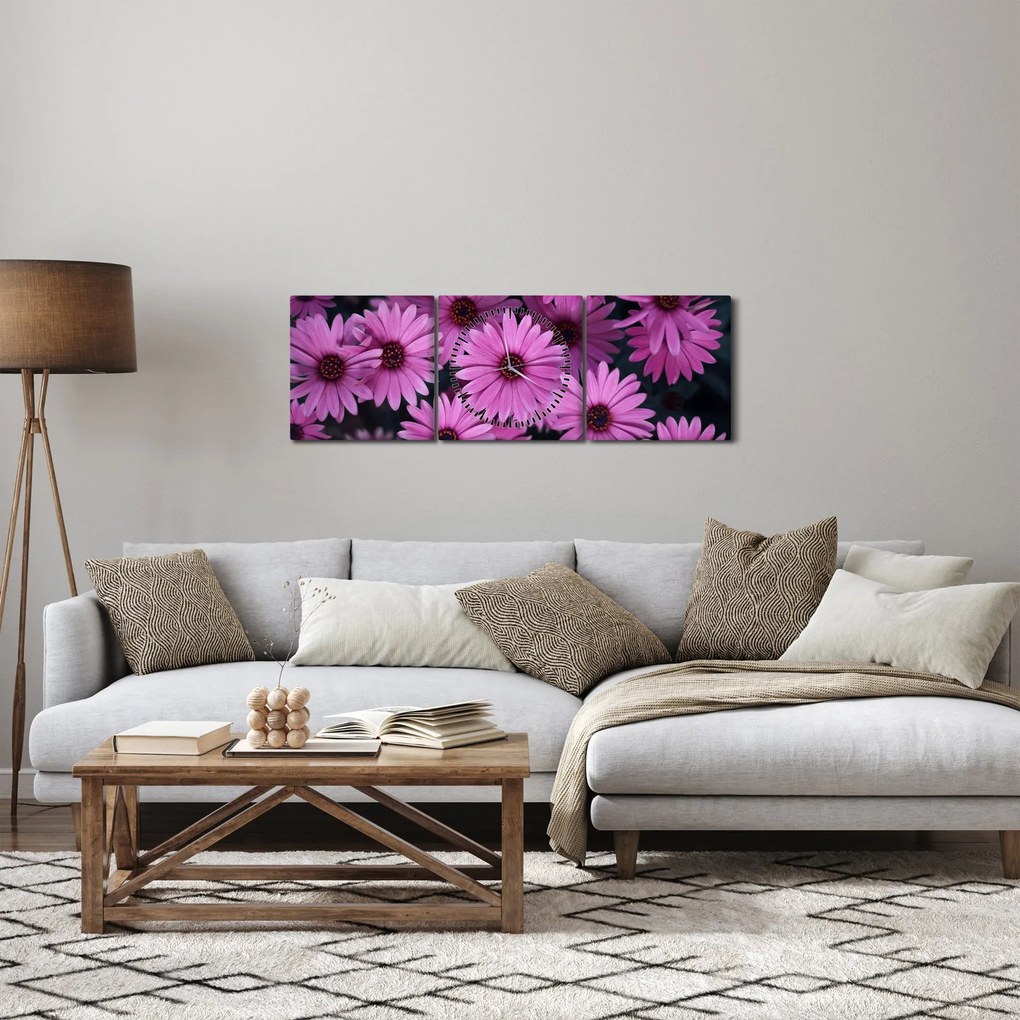 Rózsaszín virágok képe (órával) (90x30 cm)