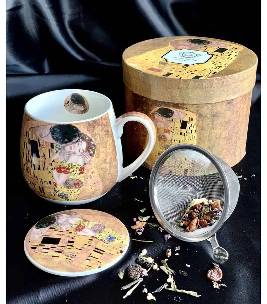 Klimt Porcelán teás szűrős bögre A csók 430 ml