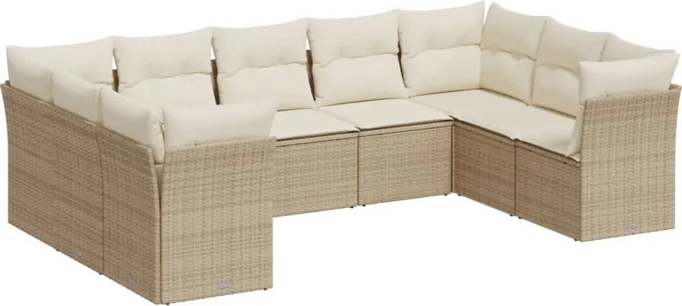 vidaXL 9 részes bézs polyrattan kerti ülőgarnitúra párnákkal