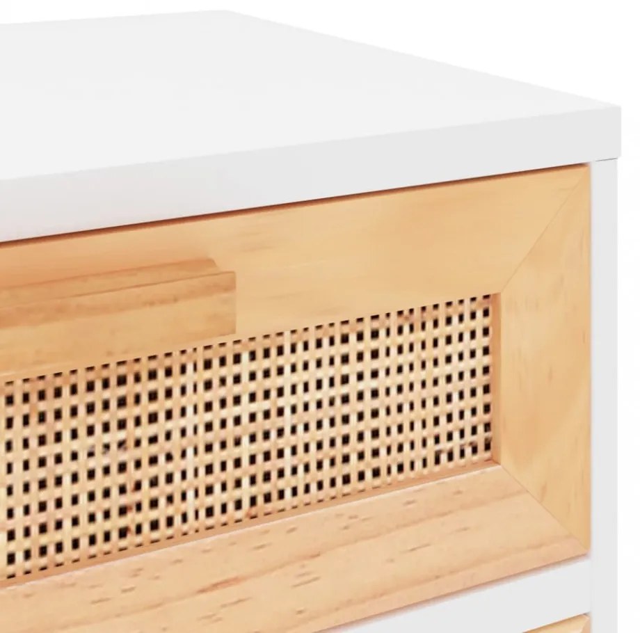 2 db fehér természetes rattan éjjeliszekrény