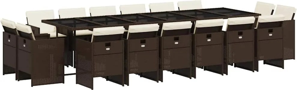 vidaXL 17 részes barna polyrattan kerti étkezőgarnitúra párnákkal