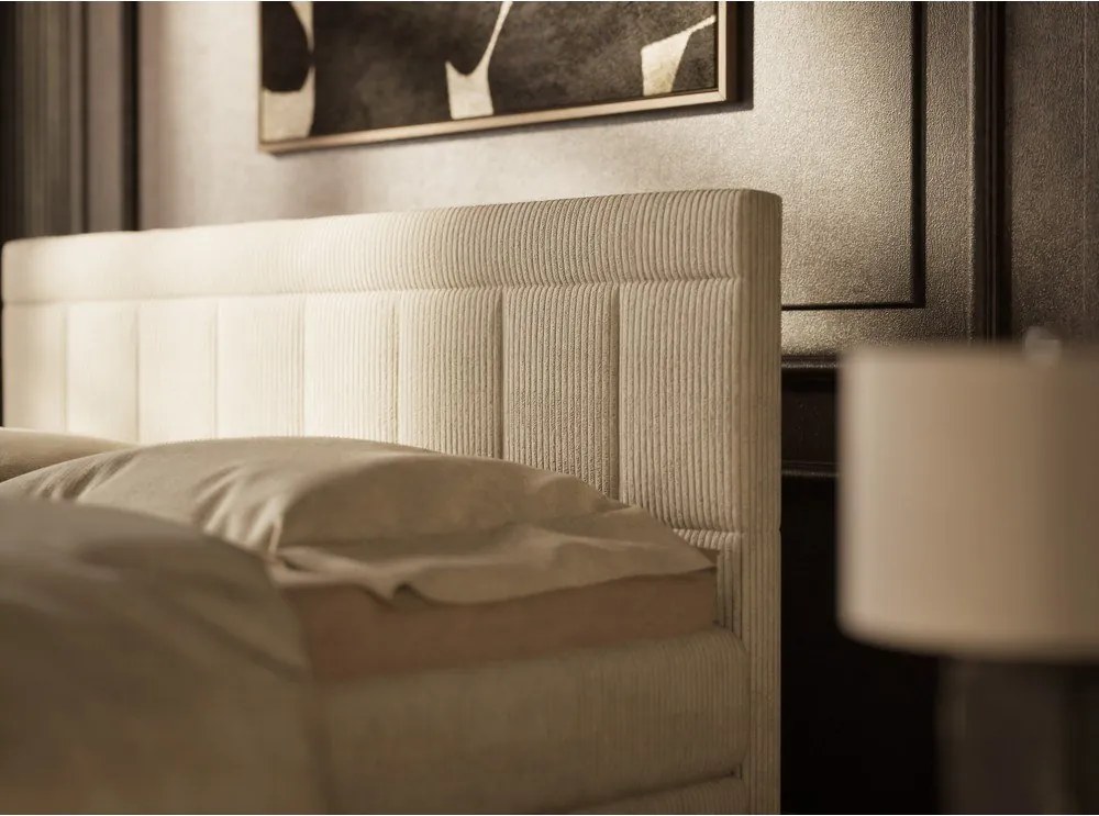 Bézs ágyneműtartós boxspring ágy 160x200 cm Caya – Maison de Rêve