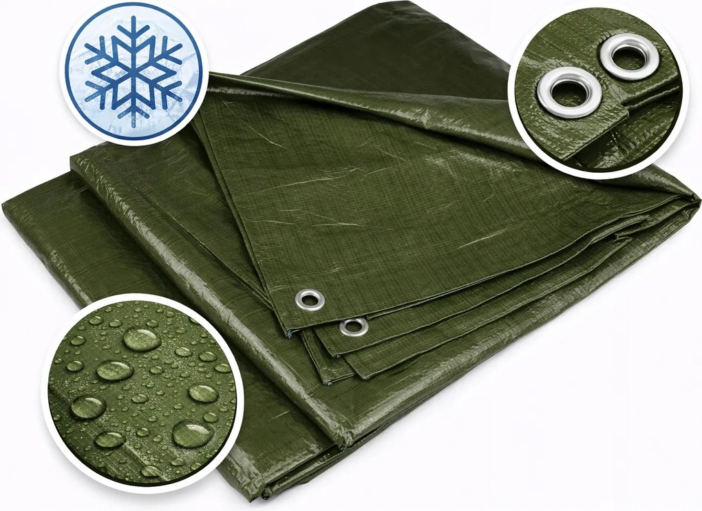 Takaróponyva 10X18M Zöld Fagyálló Vízálló Uv Álló Szemekkel
