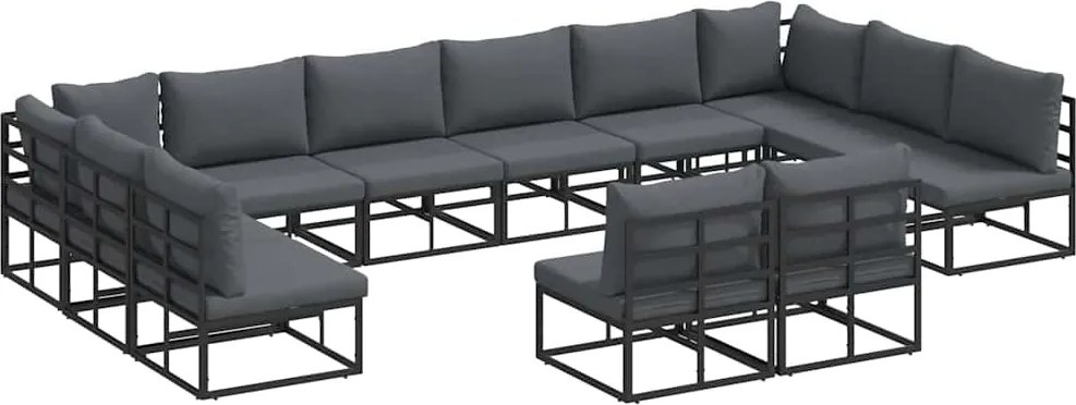 vidaXL Kerti Kanapé Szett párnával 12 pcs Fekete Alumínium