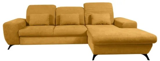 ALTA jobb oldali, kihúzható, kárpitozott L alakú sarokülőgarnitúra tárolórekesszel, sárga