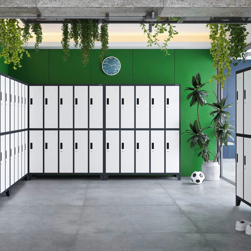 10 rekeszes öltözőszekrény lábakon BARTEK, 1360 x 1720 x 450 mm, antracit-fehér