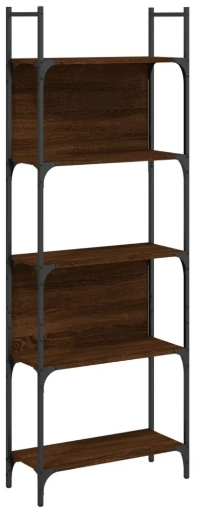 5-szintes barna tölgy szerelt fa könyvespolc 60,5x24x166,5 cm