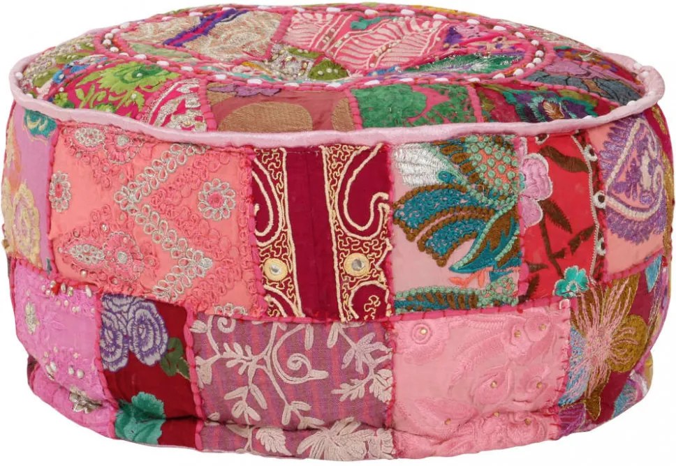 kézzel készült kerek rózsaszín pamut patchwork puff 40 x 20 cm