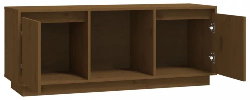 mézbarna tömör fenyőfa TV-szekrény 110,5x35x44 cm