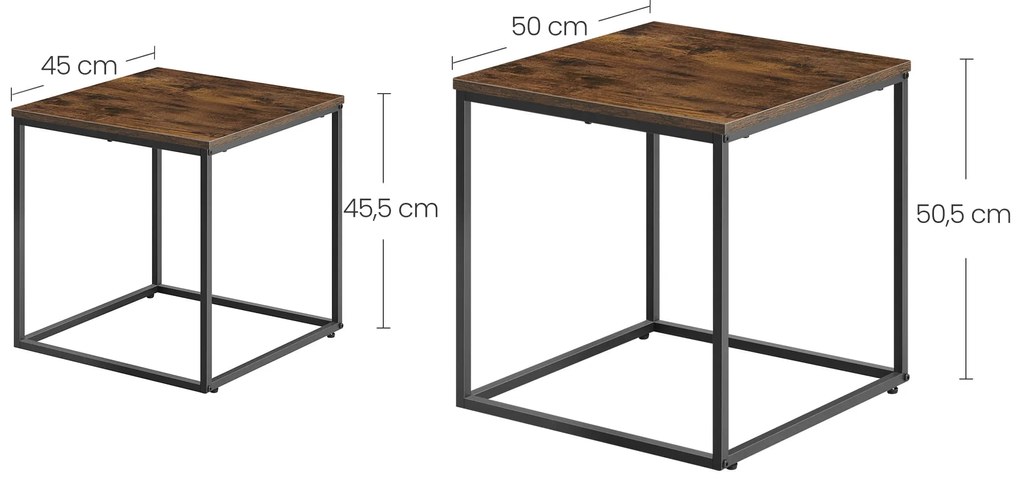 2 db QUADRO dohányzóasztal készlet, rusztikus barna dekorációval