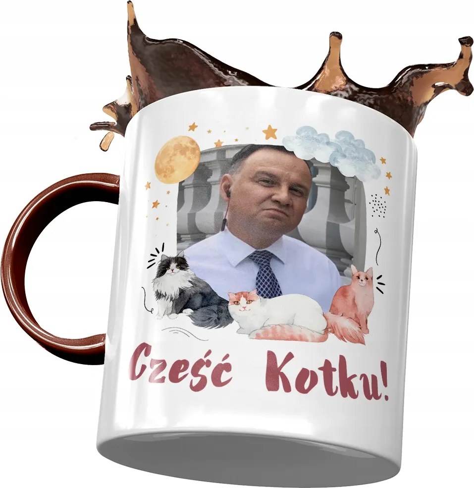 Bordó bögre Andrzej Duda PiS elnök Ajándék Nyomtatott fényképpel