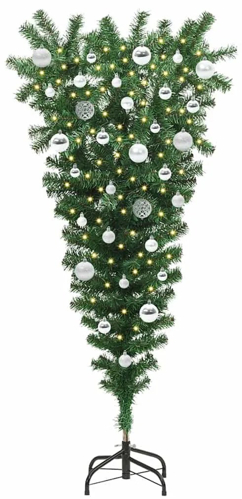 Fejlődés lefelé álló műfenyő világítással és gömbökkel 150 cm