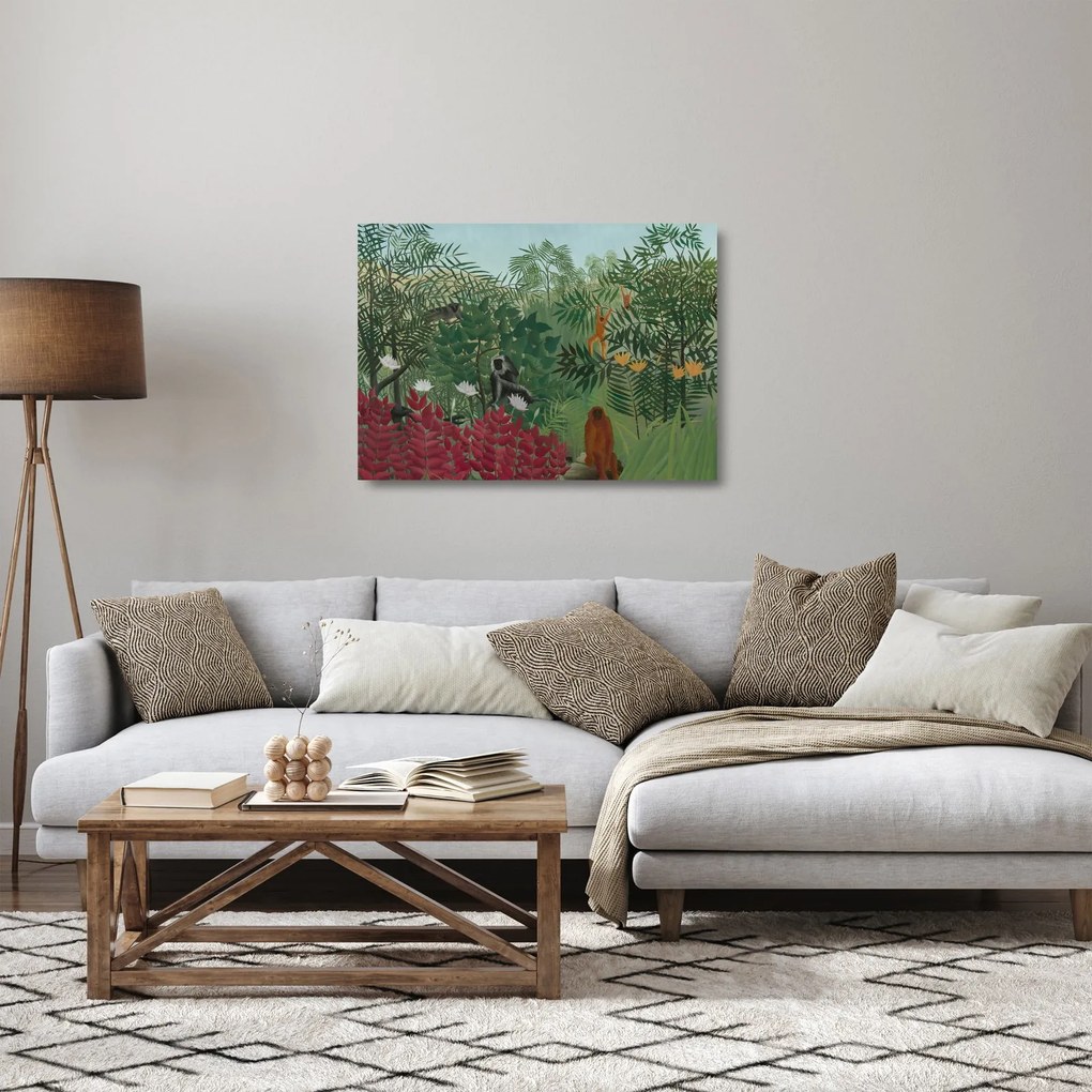 Üveg kép - Henri Rousseau, Tropical Forest with Monkeys, reprodukciók (70x50 cm)
