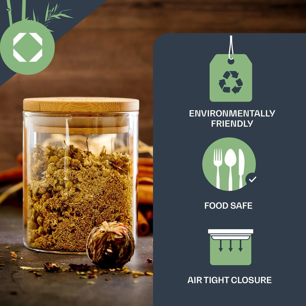 Klarstein Kerek poharak, bambusz fedél, 10 darab, mindegyik 150 ml, légmentes