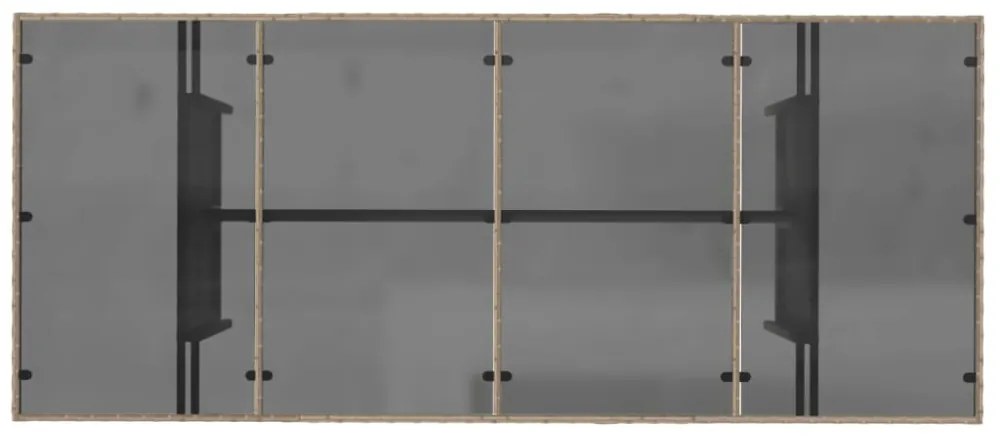 bézs polyrattan üveglapos kerti asztal 190x80x74 cm