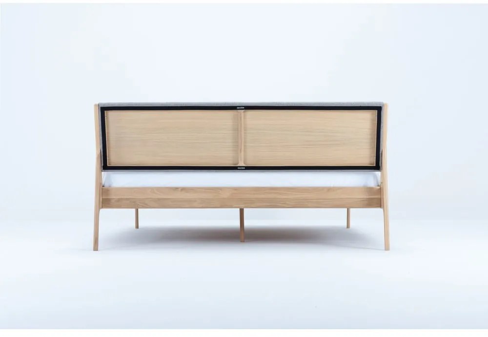 Szürke-natúr színű tölgyfa franciaágy 160x200 cm Fawn – Gazzda