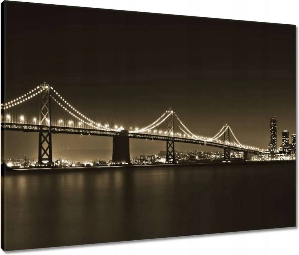 Vászonkép 80x60 Híd az éjszakában szépia