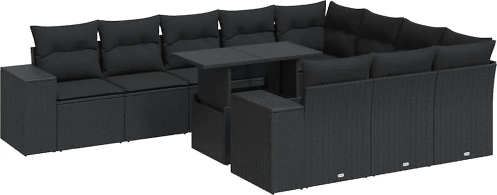 vidaXL 11 részes fekete polyrattan kerti ülőgarnitúra párnákkal