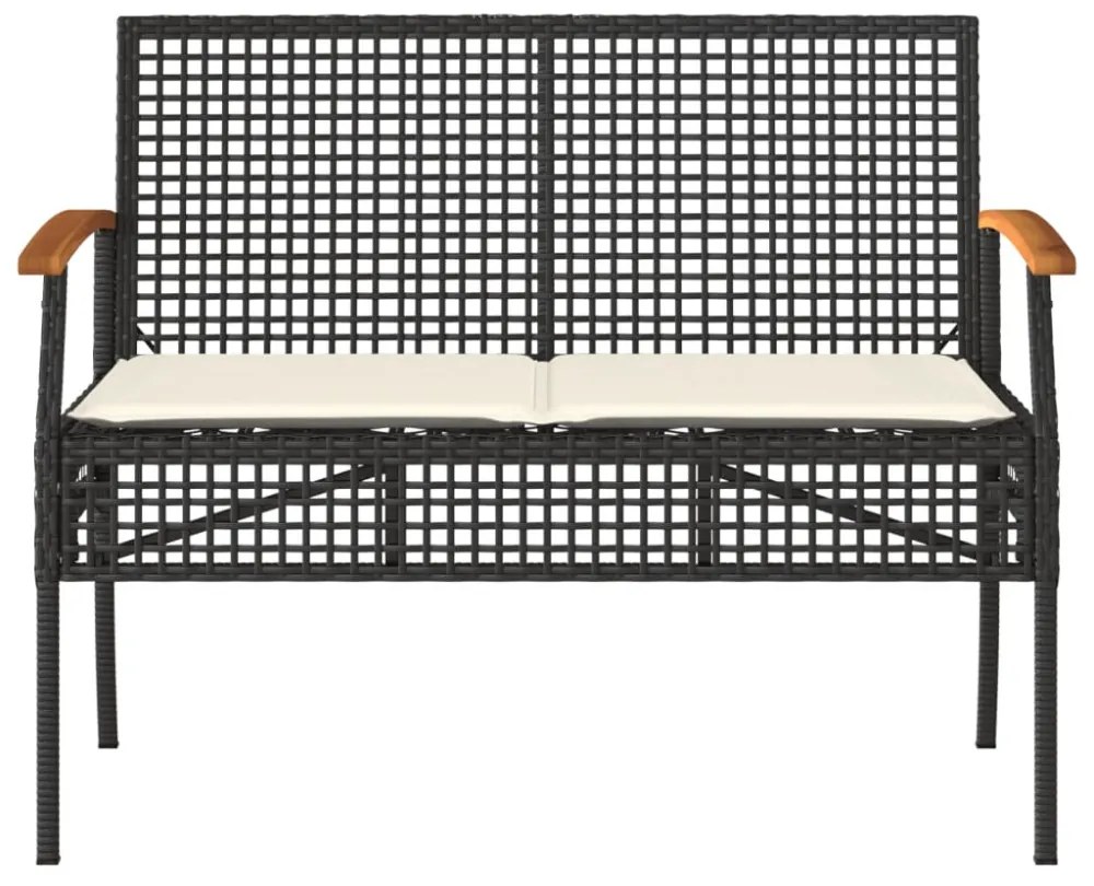 fekete polyrattan és akácfa kerti pad párnával