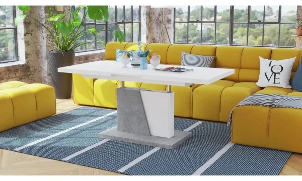 NINO fehér/szürke beton kihúzható, emelhető konferencia/étkezőasztal