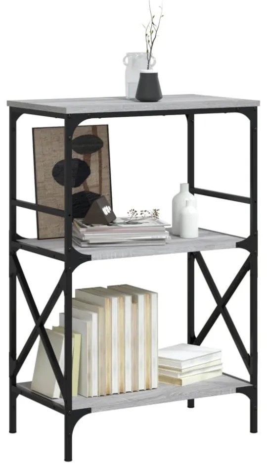 3 szintes szürke sonoma szerelt fa könyvespolc 56x35x90,5 cm