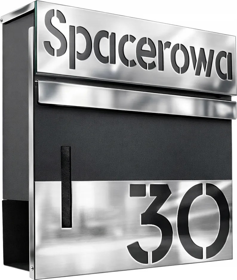 Levéltartó doboz rozsdamentes acél 37x37x10,5 cím házszám Cnc