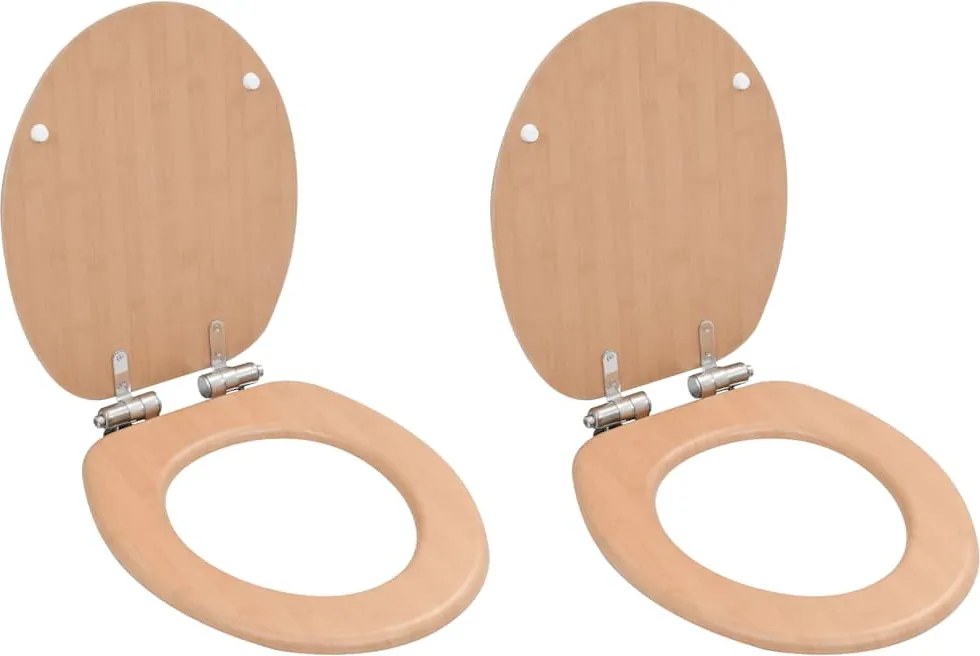 2 db bambuszmintás MDF WC-ülőke lassan csukódó fedéllel