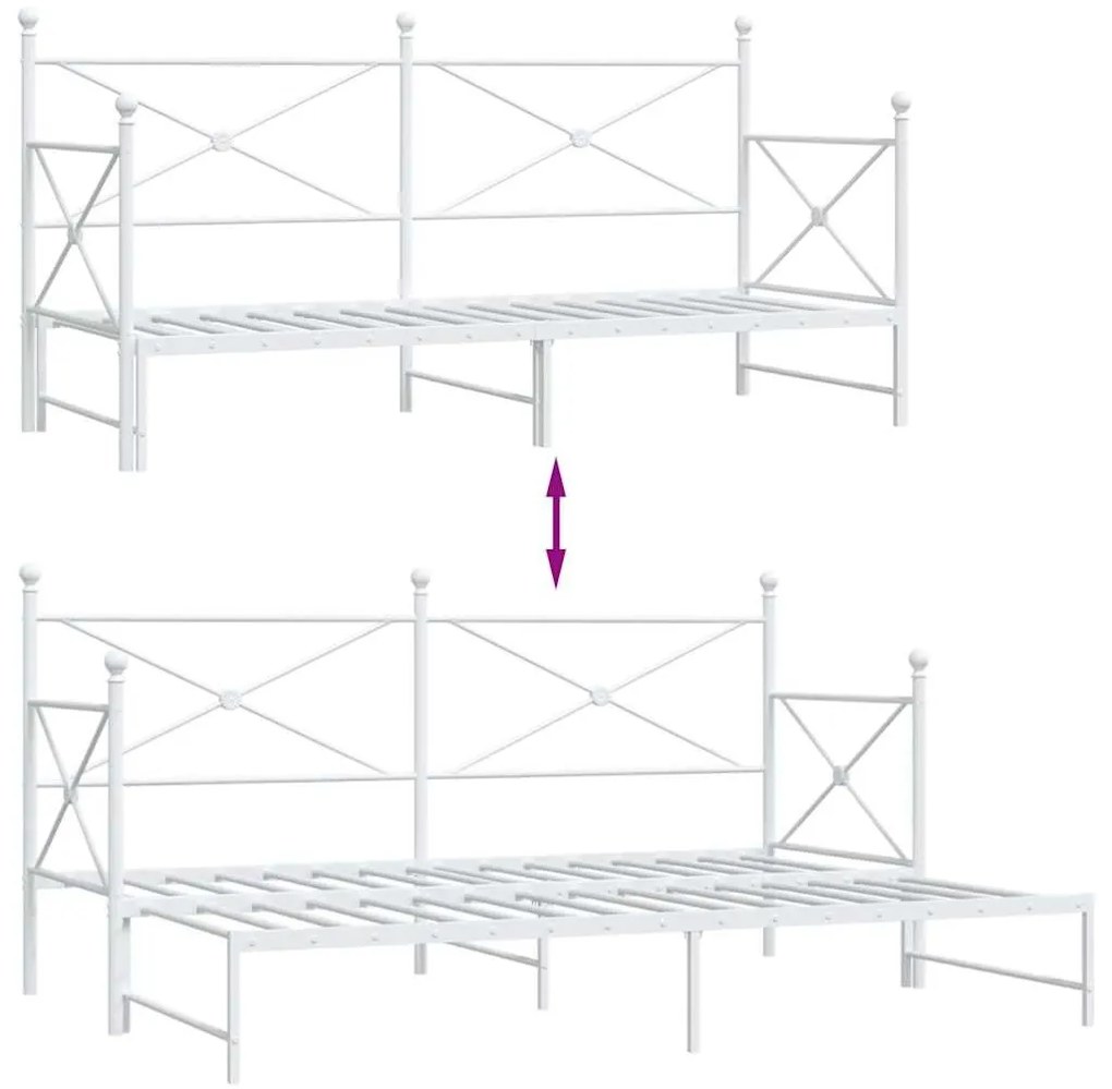 Daybed with Trundle without Mattress White 80x200 cm acél