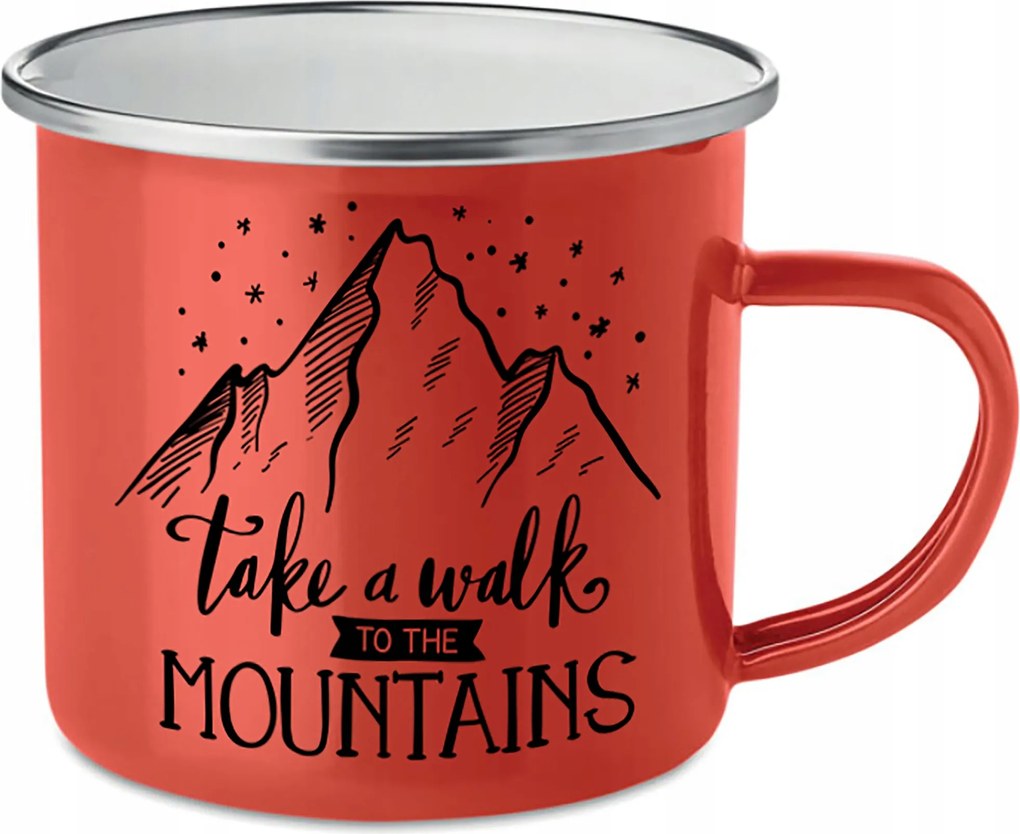 Acél Bögre Zománcozott Piros 250ml Take a walk To The Mountains Minták