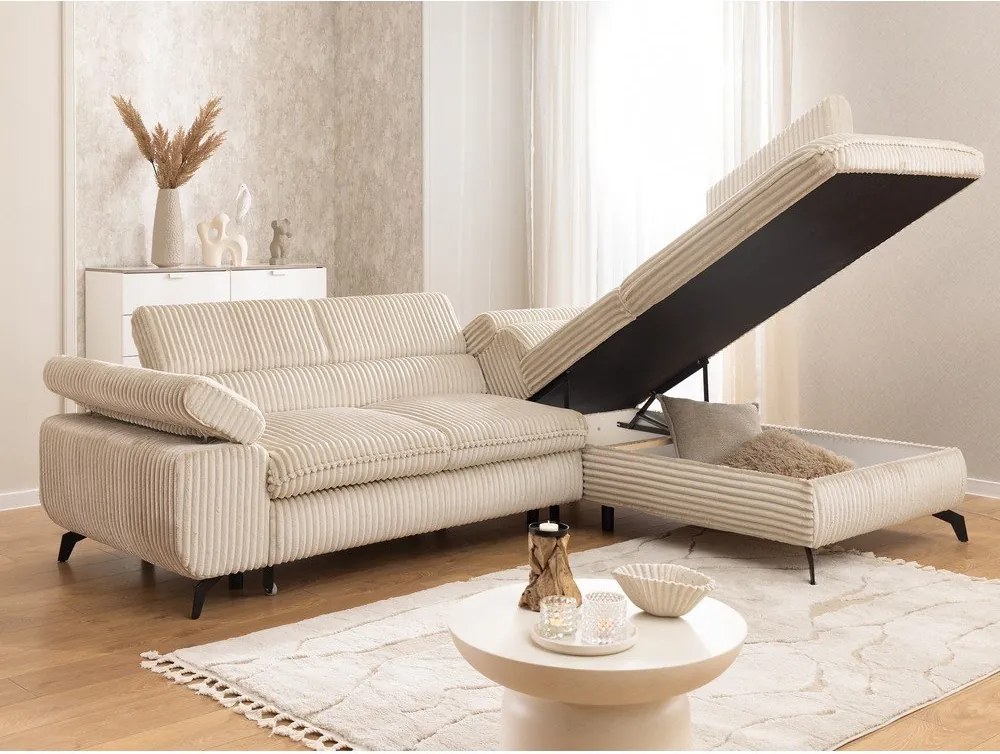 Bézs kordbársony sarokkanapé (jobb oldali-L alakú) Marbeya – Ropez