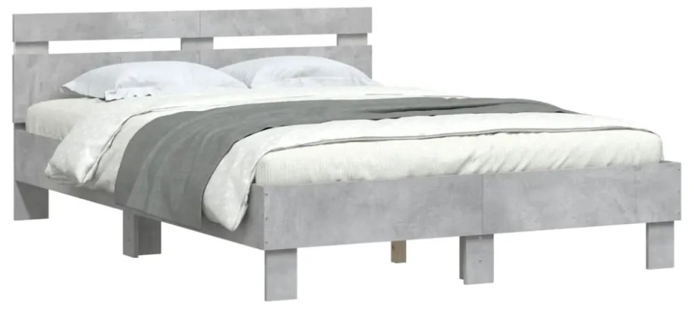 betonszürke ágykeret fejtámlával és LED-del 135x190 cm