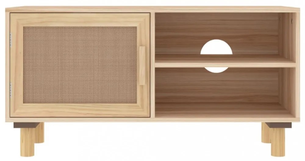barna tömör fenyő és természetes rattan TV-szekrény 80x30x40 cm