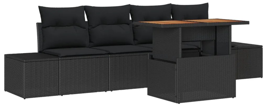 Kert Kanapé Szett 5 részes Fekete Rattan, Szövet