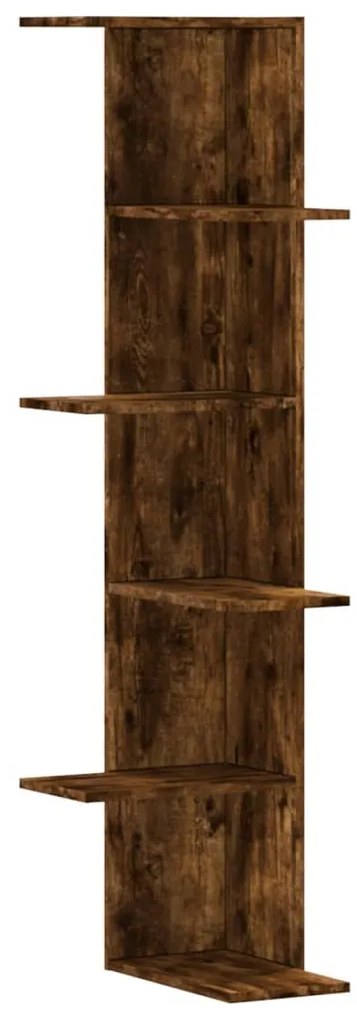 füstös tölgy szerelt fa fali sarokpolc 36,5 x 36,5 x 140 cm